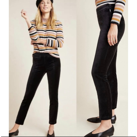 Anthropologie Pants - BY ANTHROPOLOGIE Black Velvet Slim Trousers